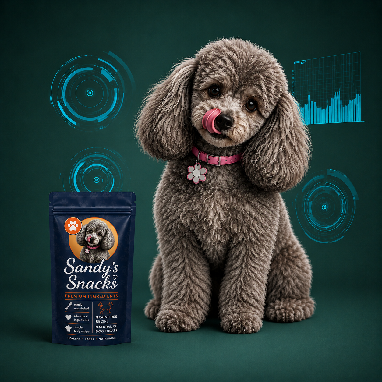 Golden Retriever with Tech Overlay